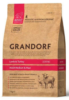 Гипоаллергенный корм GRANDORF DOG Adult Medium & Maxi Breeds Lamb & Turkey для собак средних и крупных пород (Ягненок, индейка)